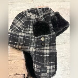 Plaid Black and Gray Trapper Hat